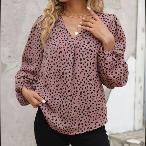 Boho dusty pink Dalmatian print lantern sleeve blouse - Picture 6 of 6
